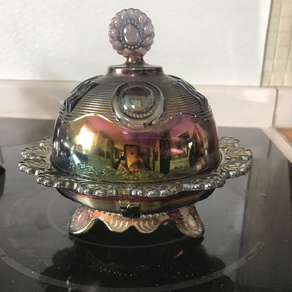 Vintage Imperial Carnival Glass Butter Dish